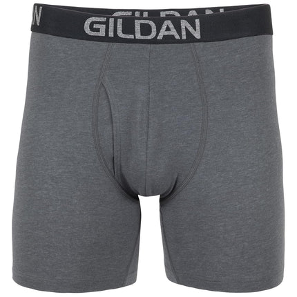 Gildan Men's Cotton Stretch Boxer Briefs, Multipack, Hthr Dark Grey/Hthr Navy/Shapes/Blue (5-Pack), 2X-Large