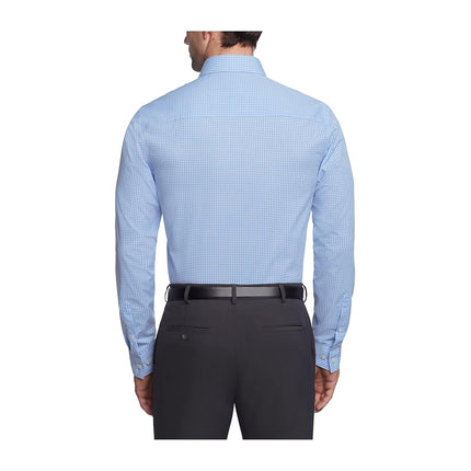 Kenneth Cole Men's Dress Shirt Slim Fit Checks and Stripes (Patterned), Light Blue, 14"-14.5" Neck 32"-33" Sleeve