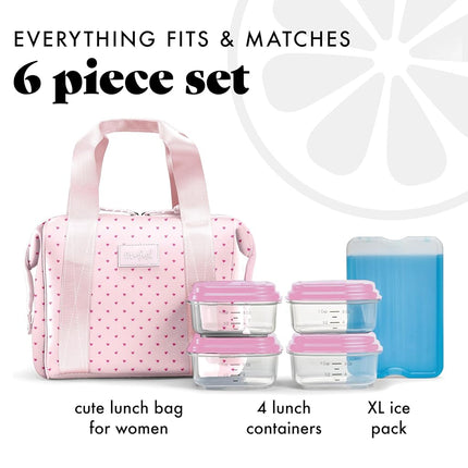 Fit & Fresh - Bolsa de neopreno para almuerzo para mujer, bolsa de almuerzo térmica para el trabajo, lonchera grande resistente a desgarros y manchas para mujer con recipientes y hielo