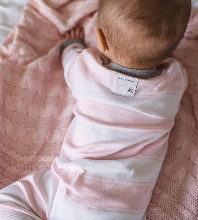 Burt's Bees Baby Baby-Girls Unisex-babySleep & Play, Organic One-Piece Romper-Jumpsuit Pj, Zip Front Footed Pajama Sleepers - Pink - 0-3 Months