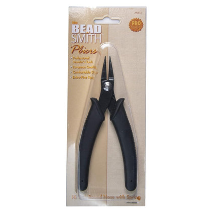 The Beadsmith Pince à bec rond Hi-Tech, 140 mm (5,5 pouces) avec tête en acier à haute teneur en carbone, poignée noire confortable avec ressort, outil pour la fabrication de bijoux, l'électronique ou la micromécanique