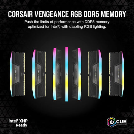 CORSAIR VENGEANCE RGB DDR5 RAM 16GB (2x8GB) Up to 5200MHz CL40 Intel XMP iCUE Compatible Computer Memory - Black (CMH16GX5M2B5200C40)