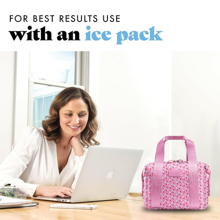 Fit & Fresh Neoprene Lunch Bag For Women, Insulated Womens Lunch Bag For Work, Tear & Stain Resistant Large Lunch Box For Women With Containers and Ice, Machine Washable Remi Bag, Sweet Pink Block
