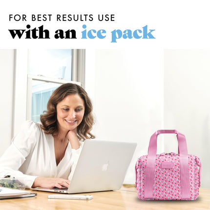 Fit & Fresh Neoprene Lunch Bag For Women, Insulated Womens Lunch Bag For Work, Tear & Stain Resistant Large Lunch Box For Women With Containers and Ice, Machine Washable Remi Bag, Sweet Pink Block