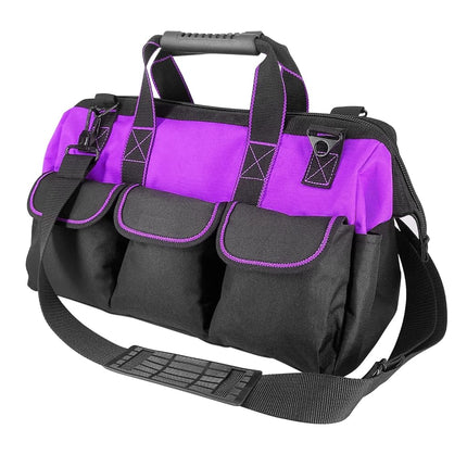Yongzhenlite Garden Tools Bag 16inch Wide Mouth Women Man's Tool Bag with Molded Base and Plastic-Padded, Inside Pockets for Tool Storage,600D polyester fabric (Purple color)