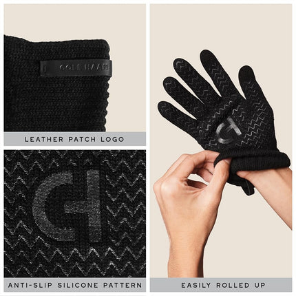 Gants d'hiver en tricot Cole Haan pour hommes avec pouce et index compatibles avec les écrans tactiles, Caviar, S-M