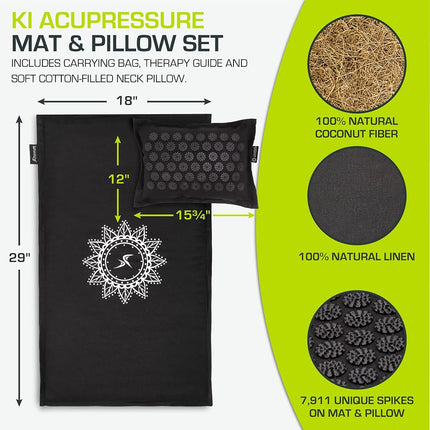 ProsourceFit Ki Acupressure Mat and Pillow Set with 100% Natural Linen for Back/Neck Pain Relief and Muscle Relaxation, Bahama Blue