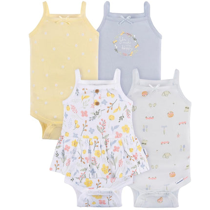 Gerber Baby Girls Multi-pack Sleeveless Onesies Bodysuit, White Floral, 0-3 Months