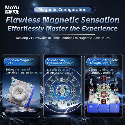 Cubershop Moyu WeiLong V11 WRM 20M Ball core MagLev UV Stickerless Magnetic 3x3 Speed Cube, Latest Arrival Luxury Adjustable Tension 3 by 3 100 Magnets Pro Ultra Smooth Deluxe Magic Cloth Cube