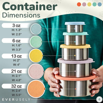Everusely Stainless Steel Food Containers With Lids - Leakproof, Stackable Lunch and Snack Containers