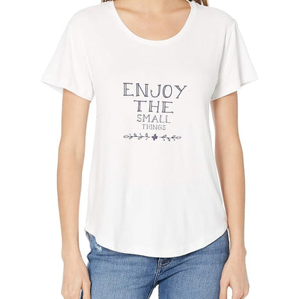HUE Women's Fashion Sleepwear Pajama Tops, White - Enjoy The Small Things, XL