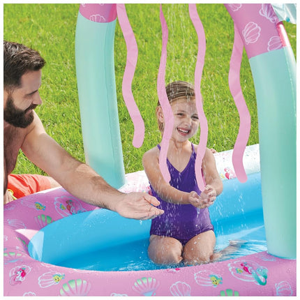 SwimWays Disney Princess Ariel Water Castle Deluxe Inflatable Pool, Above Ground Pool with Canopy and Fast Inflation for Kids Aged Aged 3 & Up