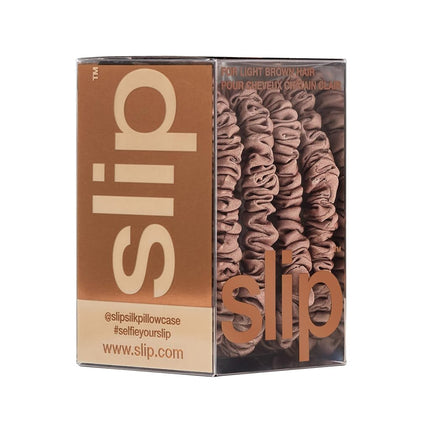 Slip Silk Hair Ties, Light Brown Skinny Scrunchies, Set of 4 | Anti-Damage