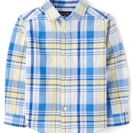 The Children's Place Chemise boutonnée en popeline à manches longues pour garçons et tout-petits, motif à carreaux Sun Valley, taille 2T