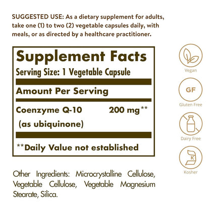 Solgar CoQ-10 (Coenzyme Q-10) 200 mg Vegetable Capsules - Pack of 30