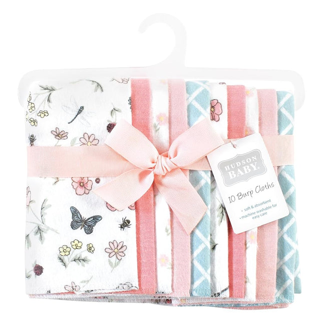 Hudson Baby Unisex Baby Cotton Flannel Burp Cloths, Hummingbird Garden 10 Pack, One Size