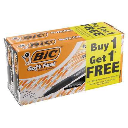 BIC Soft Feel Retractable Ball Point Pen, Fine Point, Black Ink (24-Count, Black, Fine Point)