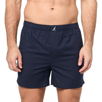 Nautica Men's Classic Cotton 3-Pack Woven Boxers, Peacoat/Sail Sea Cobalt/Sail Aero Blue, S