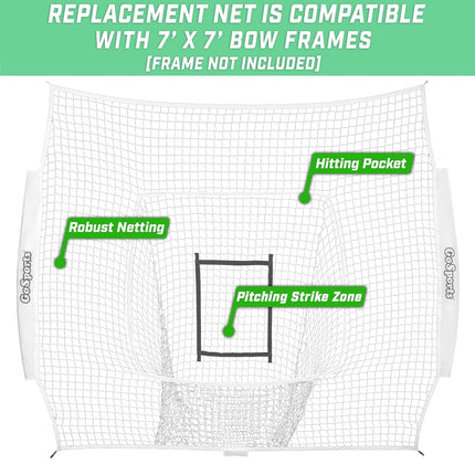 GoSports Team Tone Replacement 7 ft x 7 ft Baseball/Softball Net - Compatible with GoSports Brand 7 ft x 7 ft Baseball Net - Frame Not Included - White