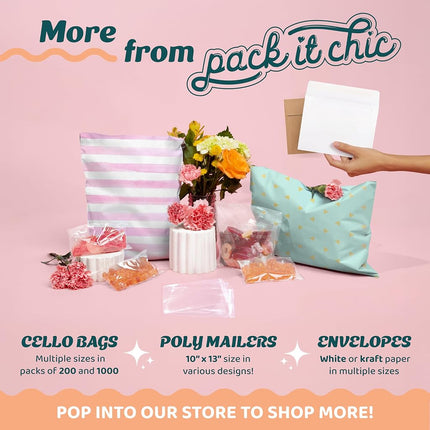 Pack It Chic - 11” X 14” Self Sealing Cellophane Bags (200 Pack) - Resealable Adhesive Clear Bags for Gifts, 11X14 Photos, Prints, Envelopes, Documents
