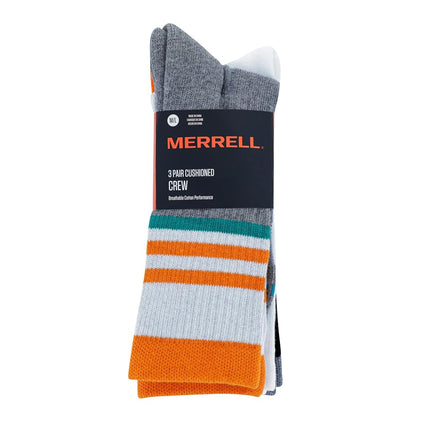 Merrell Men's and Women's Cushioned Cotton Socks-3 Pair Pack-Unisex Breathable Mesh Comfort Zones, Crew - Orange Assorted, Medium-Large