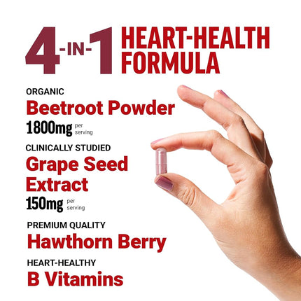 Force Factor Total Beets Blood Pressure Support Beet Root Capsules, 1800mg Organic Beet Root Powder Supplement with Hawthorn Berry to Support Circulation and Blood Flow, 180 Vegetable Capsules