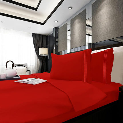 Parure de lit 4 pièces en microfibre élégante et confortable, respirante, douce, qualité hôtelière 1500 fils, bonnet profond et ajustement facile, très grand lit (California King), rouge