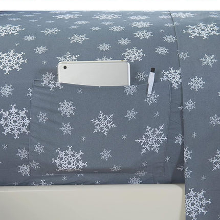 Elegant Comfort Luxury Soft Bed Sheets Holiday Pattern 1500 Premium Hotel Quality Microfiber - Softness Wrinkle and Fade Resistant (6-Piece) Bedding Set, Cal King, Snowflake-Gray