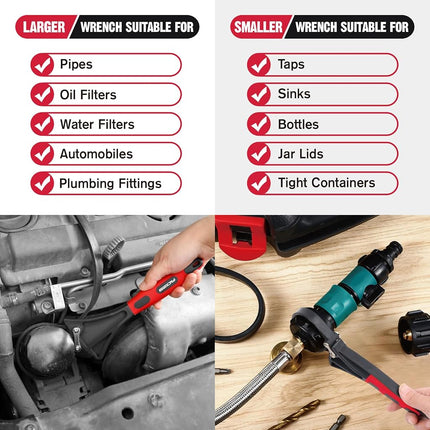 Rubber Strap Adjustable Wrench Set - 2-Piece Oil Filter Pipe Jar Opener 4"-6-3/8" Strong Grip Plumbers Universal Spanner Drain Sewer Cap Sink Pliers Nut Shower Head Valve Removal