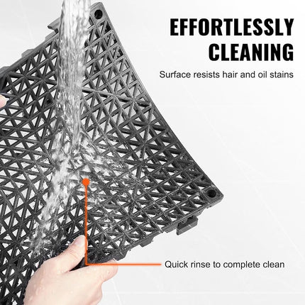 VEVOR Modular Interlocking Cushion, 12 Pack 30 x 30 cm Splicing Drainage Mats, PVC Interlocking Drainage Floor Tiles, Non-Slip Drainage Holes for Restroom, Bathroom, Kitchen, Pool, Wet Area, Black