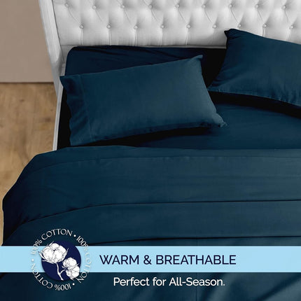 Elegant Comfort Soft 4-Piece 100% Turkish Cotton Flannel Sheet Set - Premium Quality, Deep Pocket Fitted Sheet, Ultra Soft, Cozy Warm and Anti-Pill Flannel Sheets - Queen, Navy