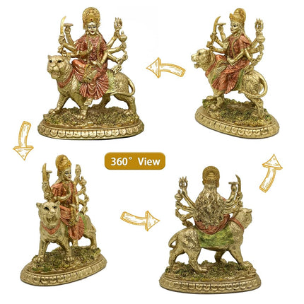 Estatua pequeña de la diosa hindú Durga - Figurita del dios indio Durga sobre tigre, decoración, hinduismo, ídolo de Buda, escultura para casa, oficina, templo, puja, mandir, murti, regalos de Diwali, pooja, altar de meditación de yoga