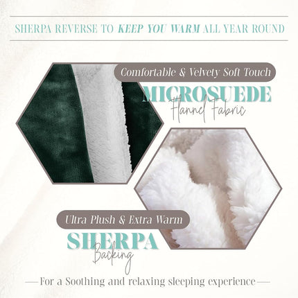 Elegant Comfort Reversible and Ultra-Plush Flannel Fleece Sherpa Throw- Lightweight Soft and Cozy- All Season Decorative Throw, Perfect for Lounging, 50 x 60 inches, Hunter Green