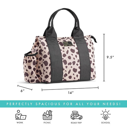 Sac isotherme pour déjeuner Fit & Fresh Sanibel pour adulte avec pochette latérale et poignées de transport, kit déjeuner complet comprenant 2 boîtes alimentaires réutilisables, motif guépard