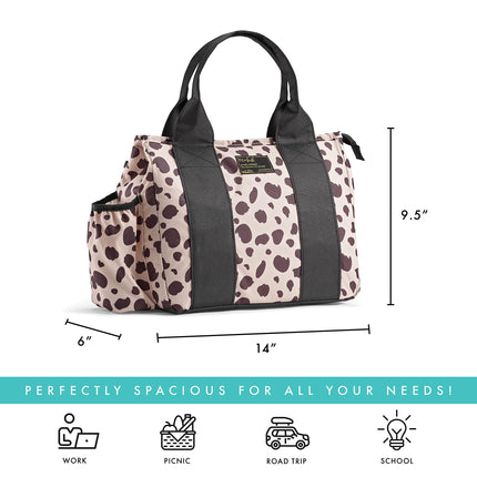 Fit & Fresh Sanibel Adult Insulated Lunch Bag with Side Pouch & Carry Handles, Complete Lunch Kit Includes 2 Reusable Food Containers, Cheetah