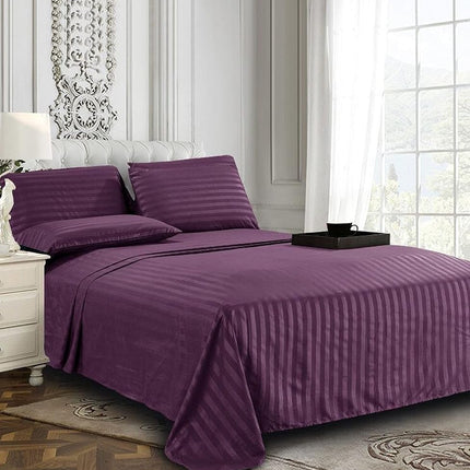 Elegant Comfort Softest and Coziest 4-Piece Sheet Set - 1500 Premium Hotel Quality Microfiber - Luxurious Wrinkle Resistant 4-Piece Damask Stripe Bed Sheet Set, Twin XL, Eggplant/Purple