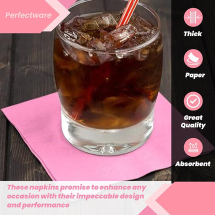 Perfectware 2 Ply Pink Beverage Napkins- Pack of 250ct