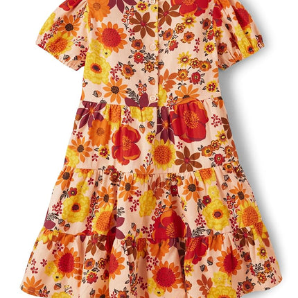 Gymboree Girls' and Toddler Short Sleeve Casual Printed Dresses, Harvest Fall Flowers, 7