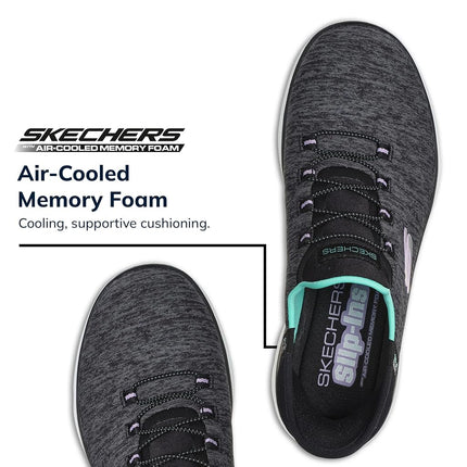 Skechers BOBS Women's Hands Free Slip Ins Summits Dazzling Haze Sneaker, Black/Turquoise, 7 UK