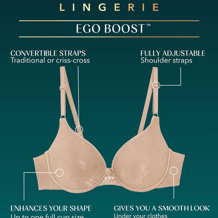 Vanity Fair Women's Ego Boost Add Push Up Bra (+1 Cup Size), Underwire - Wild Berry Jacquard, 34C
