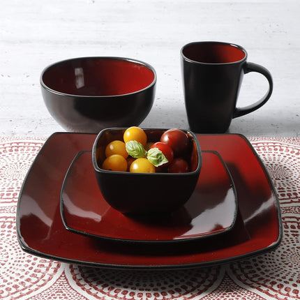 Gibson Soho Lounge Square 40-Piece Dinnerware Set - Red
