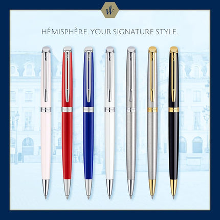Waterman Ballpoint Pen WATERMAN Hémisphère Ballpoint Pen, Stainless Steel GT, Medium Nib, Blue Ink, Stainless Steel, (S0920370)