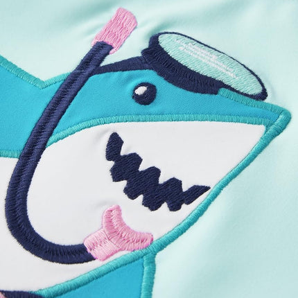 Gymboree Camiseta de natación de manga larga con bordado para niños y pequeños, tiburón turquesa, 8