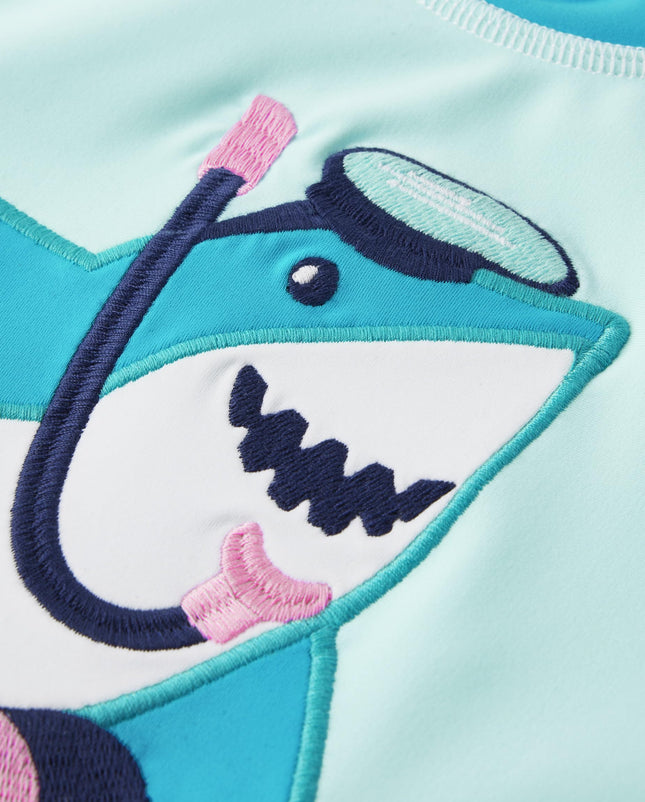 Gymboree Boys' and Toddler Embroidered Long Sleeve Rashguard, Shark Turquoise, 8