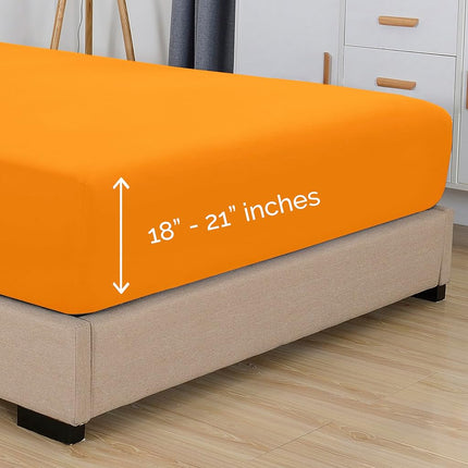 Elegant Comfort 1500 Premium Hotel Quality 18-21 Inches Deep - Extra Deep Pocket Single Fitted Sheet for High Mattress, Luxury and Softest, Smart Pocket - Wrinkle Free, Twin/Twin XL, Orange