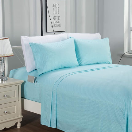 Elegant Comfort Delilah - Parure 6 pièces à pois, Confort suprême, Résistant à la décoloration et aux plis, Drap-housse à poches profondes de 1500 fils/pouce carré avec poches intelligentes, Parure de draps à pois, Grand lit, Bleu bébé