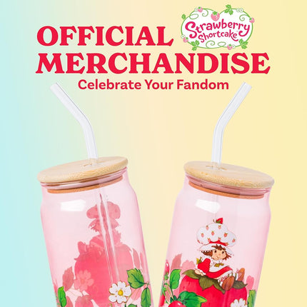 Silver Buffalo Strawberry Shortcake Vintage Glass Tumbler with Lid, 16oz