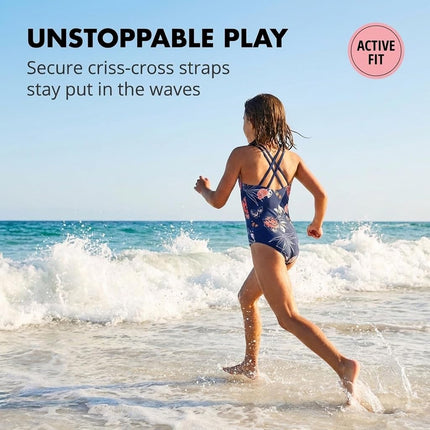 Kanu Surf Girls UPF 50+ Beach Sport Criss-Cross One Piece Swimsuit, Reese Navy, 10
