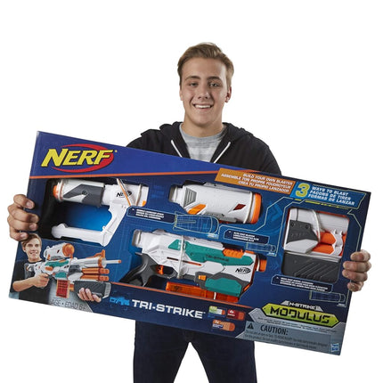Nerf Modulus Tri-Strike Blaster - Create 3 Different Blasters - Fire Elite, Mega, or Rocket Darts - Comes with Barrel, Stock, Darts