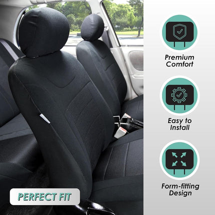 FH GROUP FH-FB070115 Juego completo de fundas para asientos de coche de tela deportiva, color negro sólido, compatible con airbags y banco dividido con alfombrillas de vinilo F11306 - Compatible con la mayoría de coches, camiones, SUV o furgonetas.